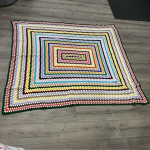 Granny Continuous Square Rainbow Multicolor‎ Blanket Handmade Homemade 60”X60”